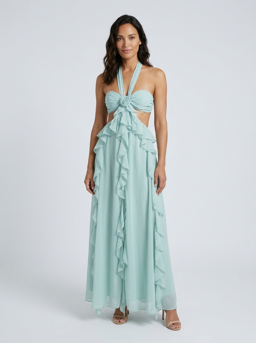 DAHLIA | FLORAL BACKLESS MAXI DRESS - Blue