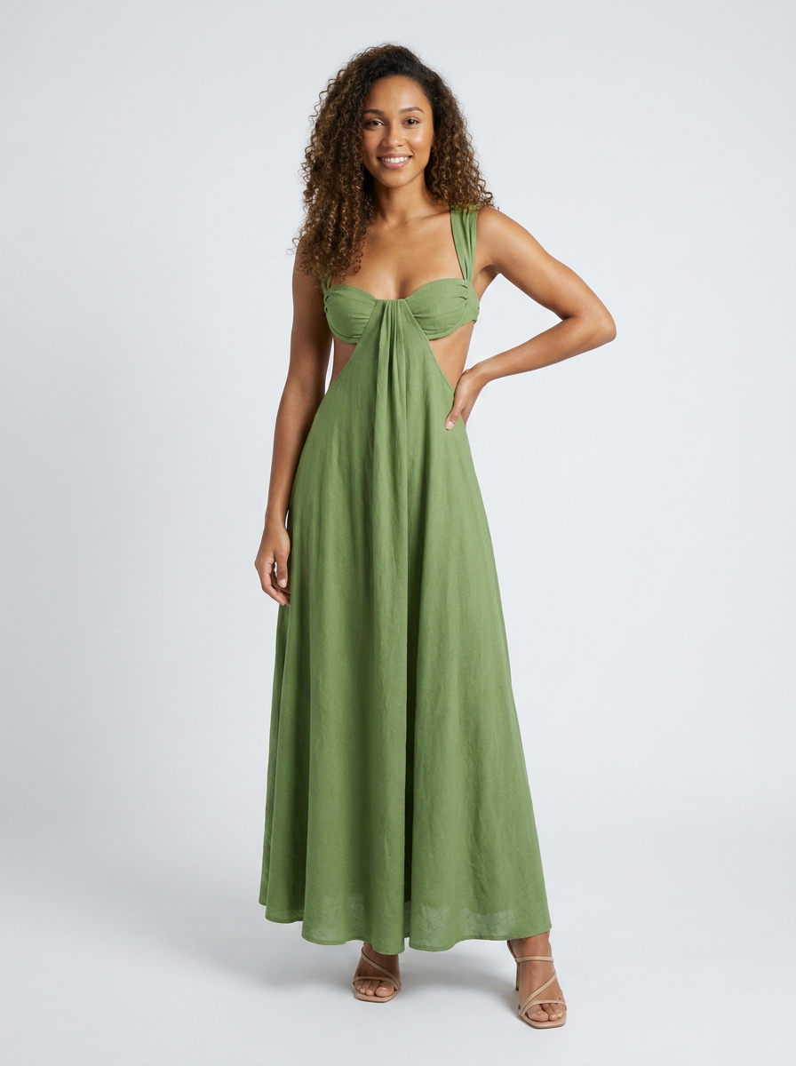 ANYA | CUTOUT MAXI DRESS - Olive Green