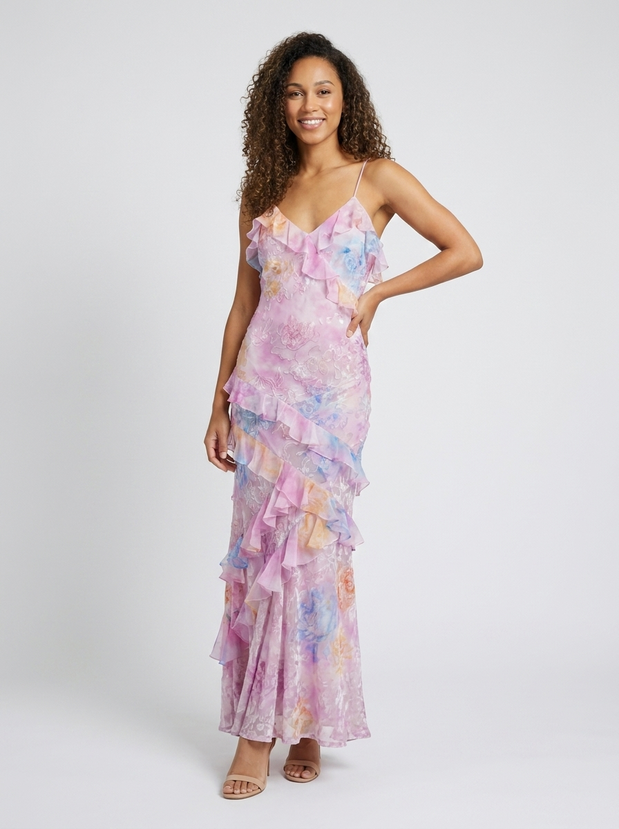 JOLENE | FLORAL RUFFLE MAXI DRESS - Pink