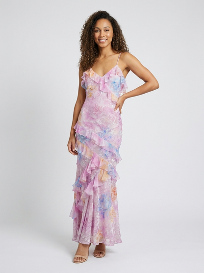 JOLENE | FLORAL RUFFLE MAXI DRESS - Pink