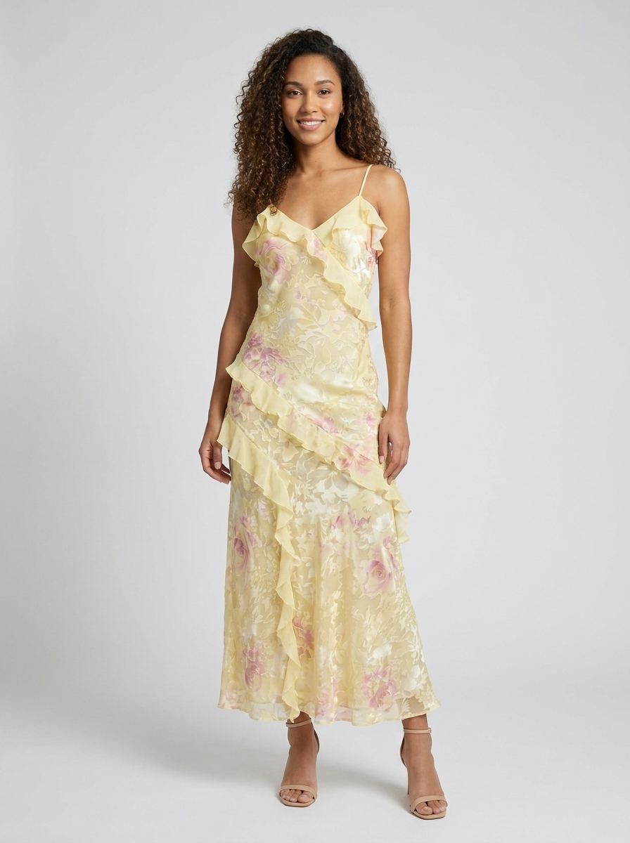 JOLENE | FLORAL RUFFLE MAXI DRESS - Yellow