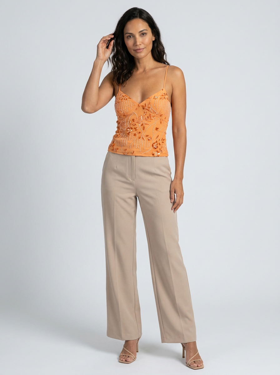 PRIYA | FLORAL PLUNGE TOP - Orange