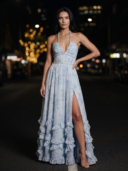 SIENA | EVENING MAXI DRESS - Sky Whisper, front