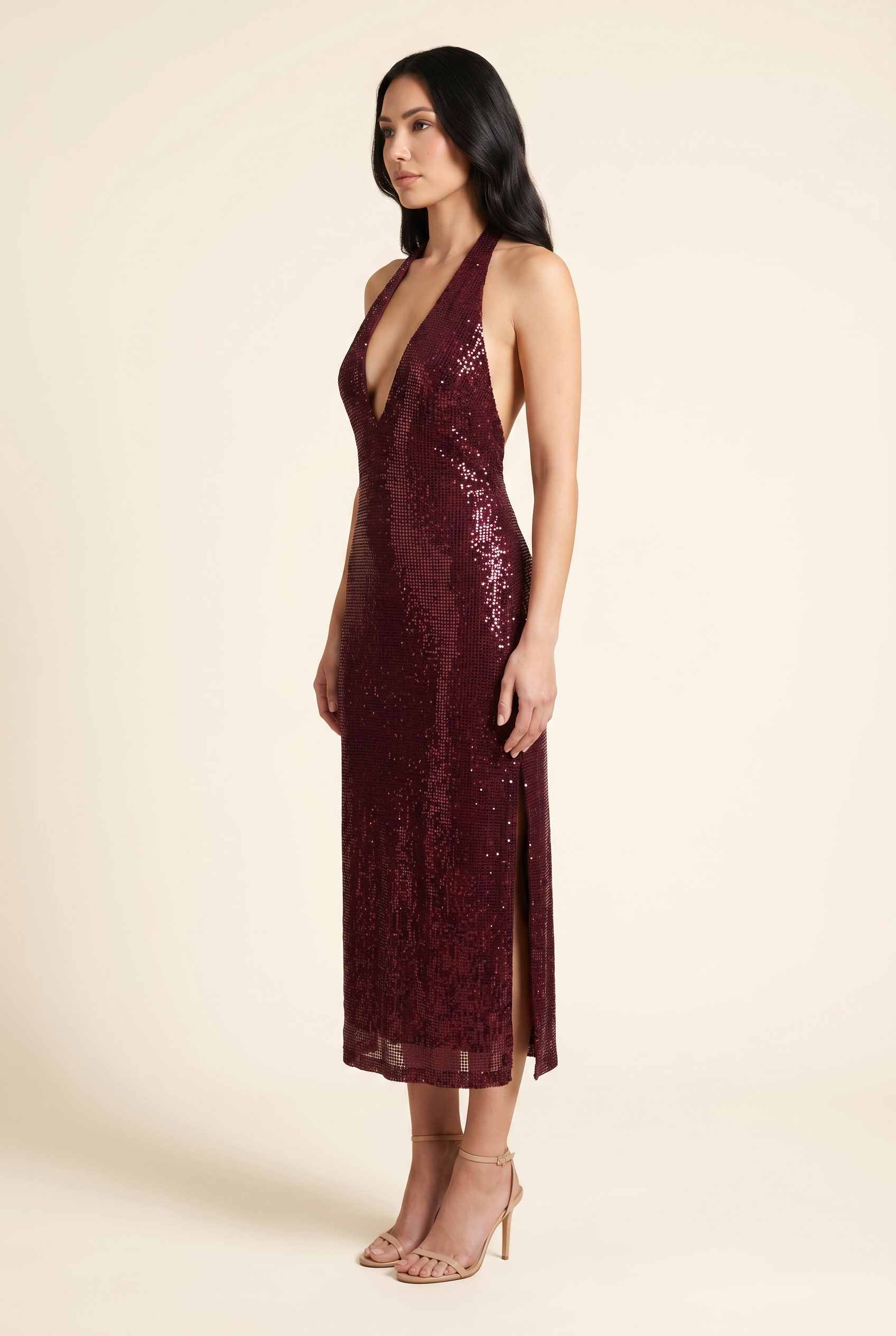 SELENA | EMBELLISHED HALTER MIDI DRESS