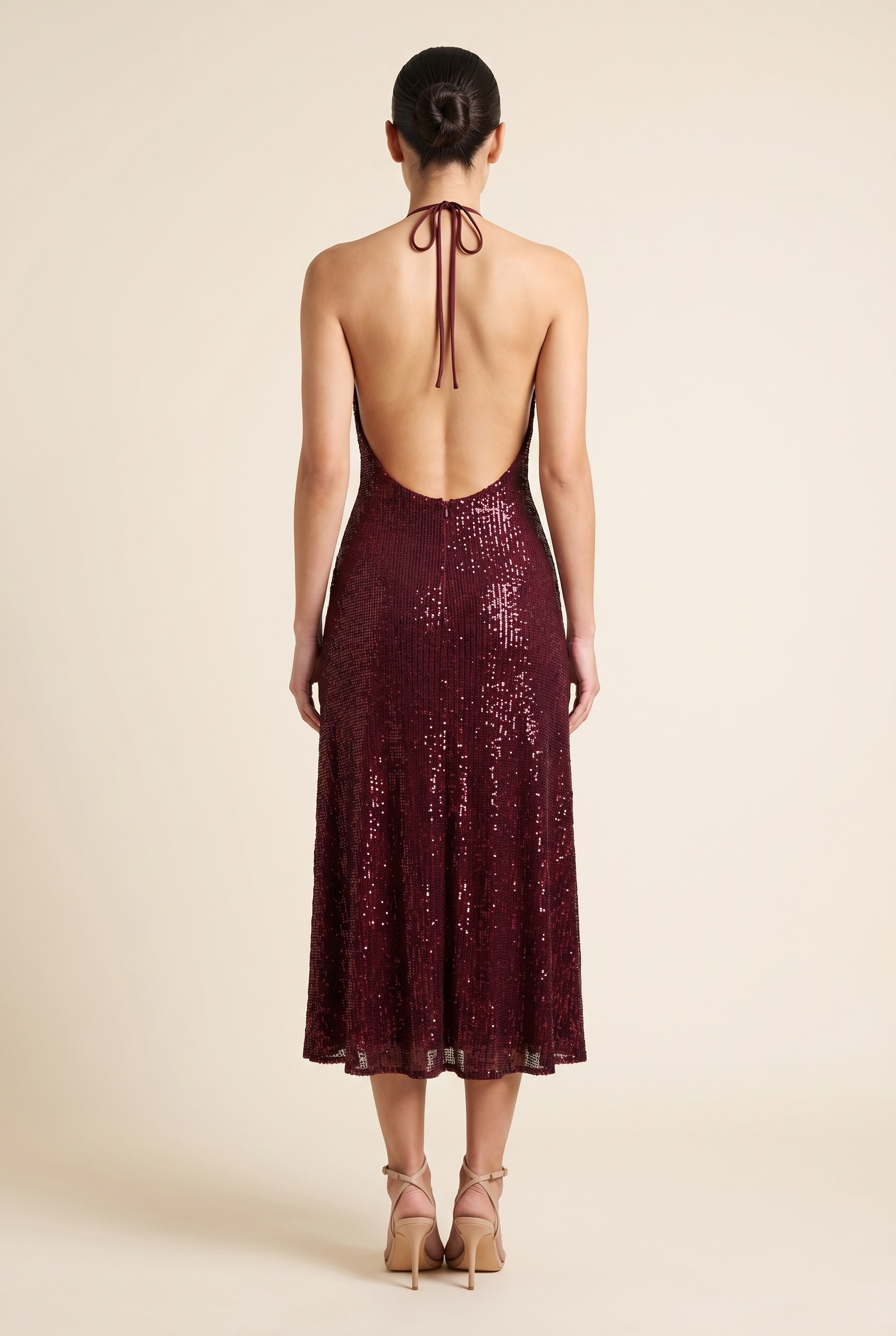 SELENA | EMBELLISHED HALTER MIDI DRESS