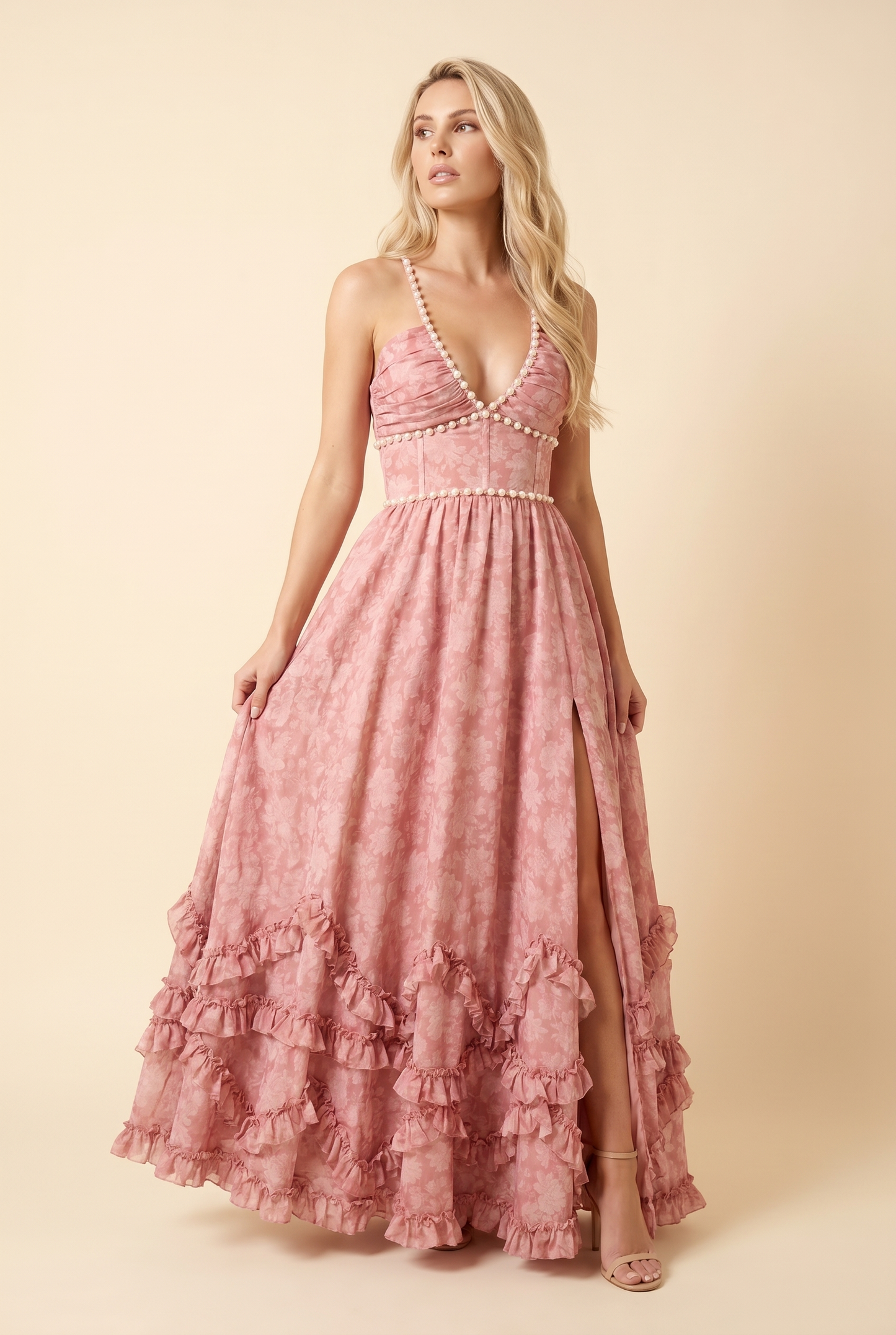 BIANCA | FLORAL TIERED MAXI DRESS - Blush Petal