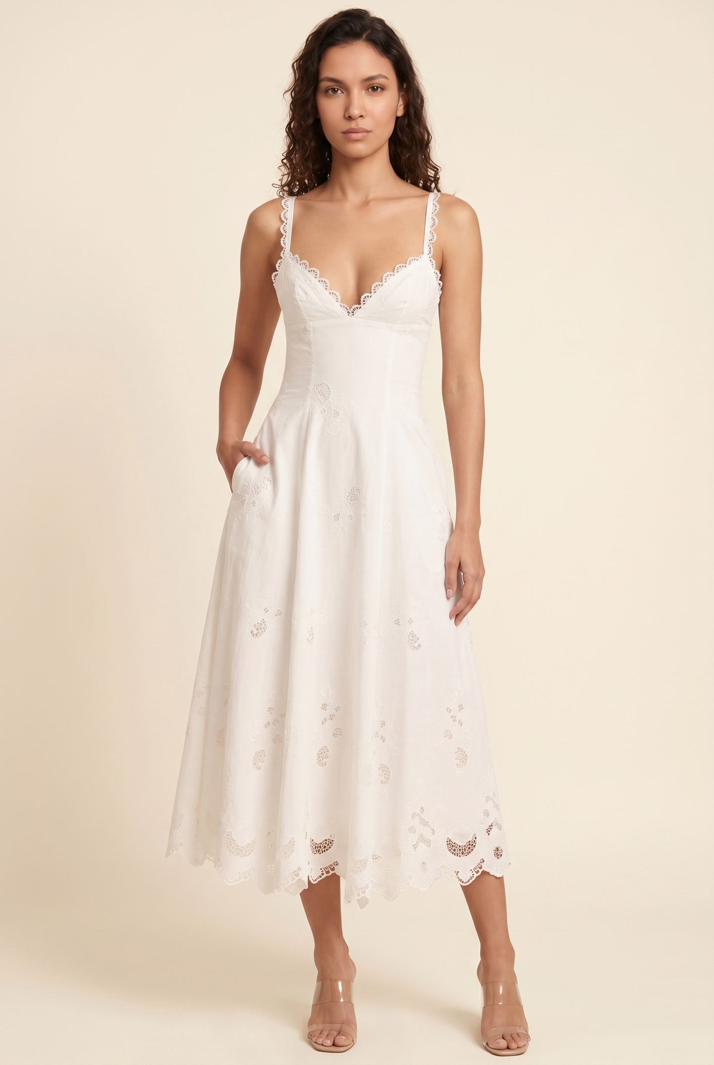 VERENA | RUCHED PLUNGE MAXI DRESS - White