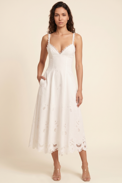 VERENA | RUCHED PLUNGE MAXI DRESS - White