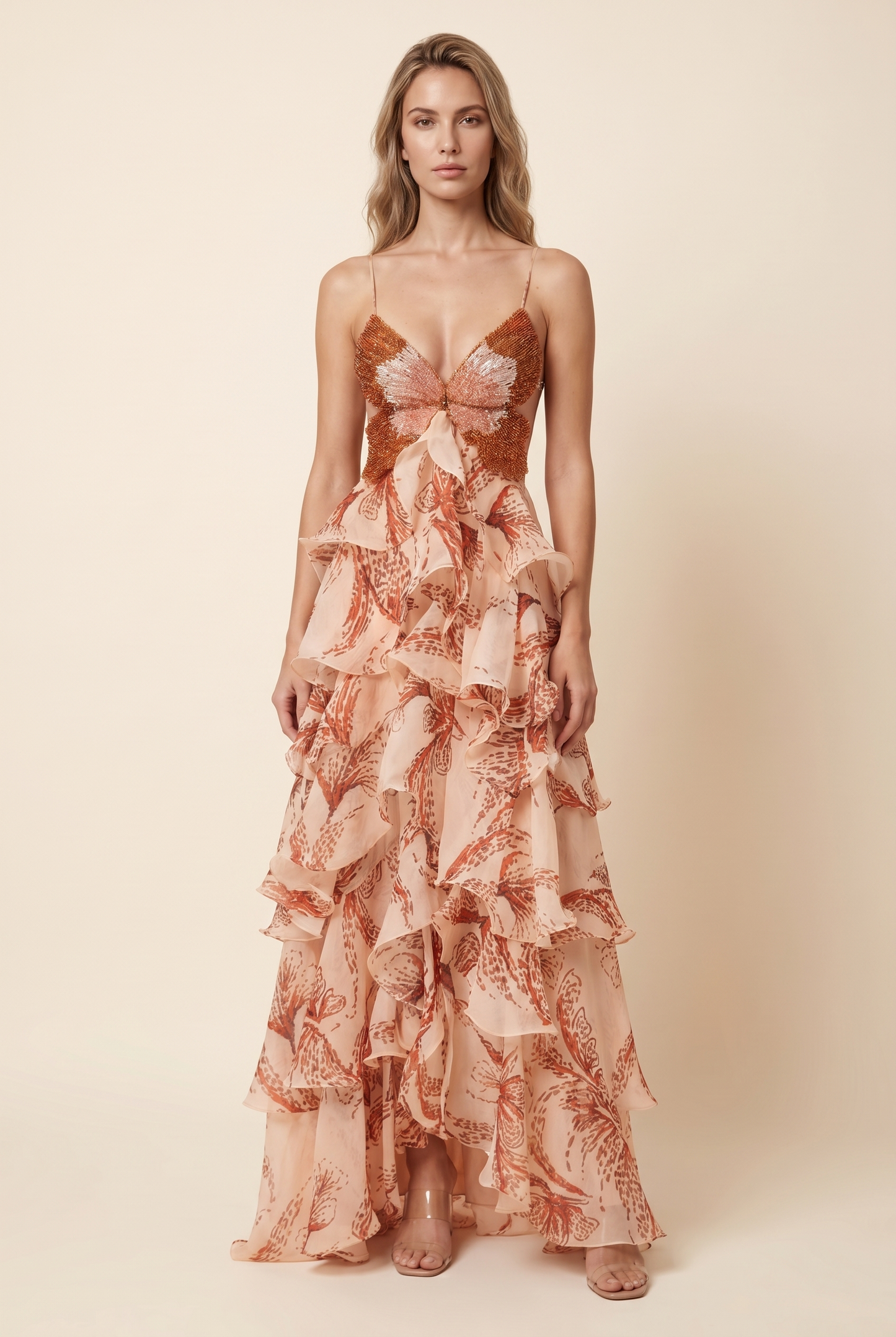KIRA | BUTTERFLY RUFFLE MAXI DRESS - Orange