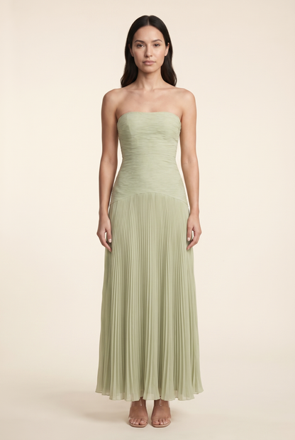 NELLIE | PLEATED STRAPLESS MAXI DRESS - Sage Green