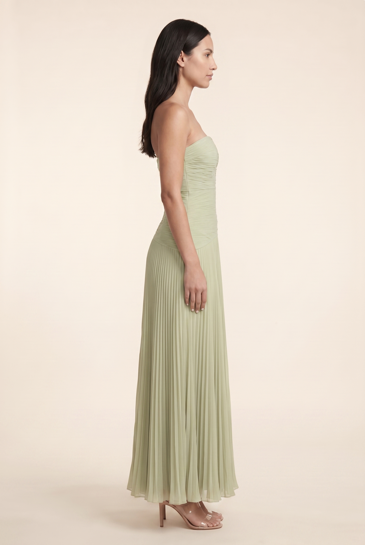 NELLIE | PLEATED STRAPLESS MAXI DRESS