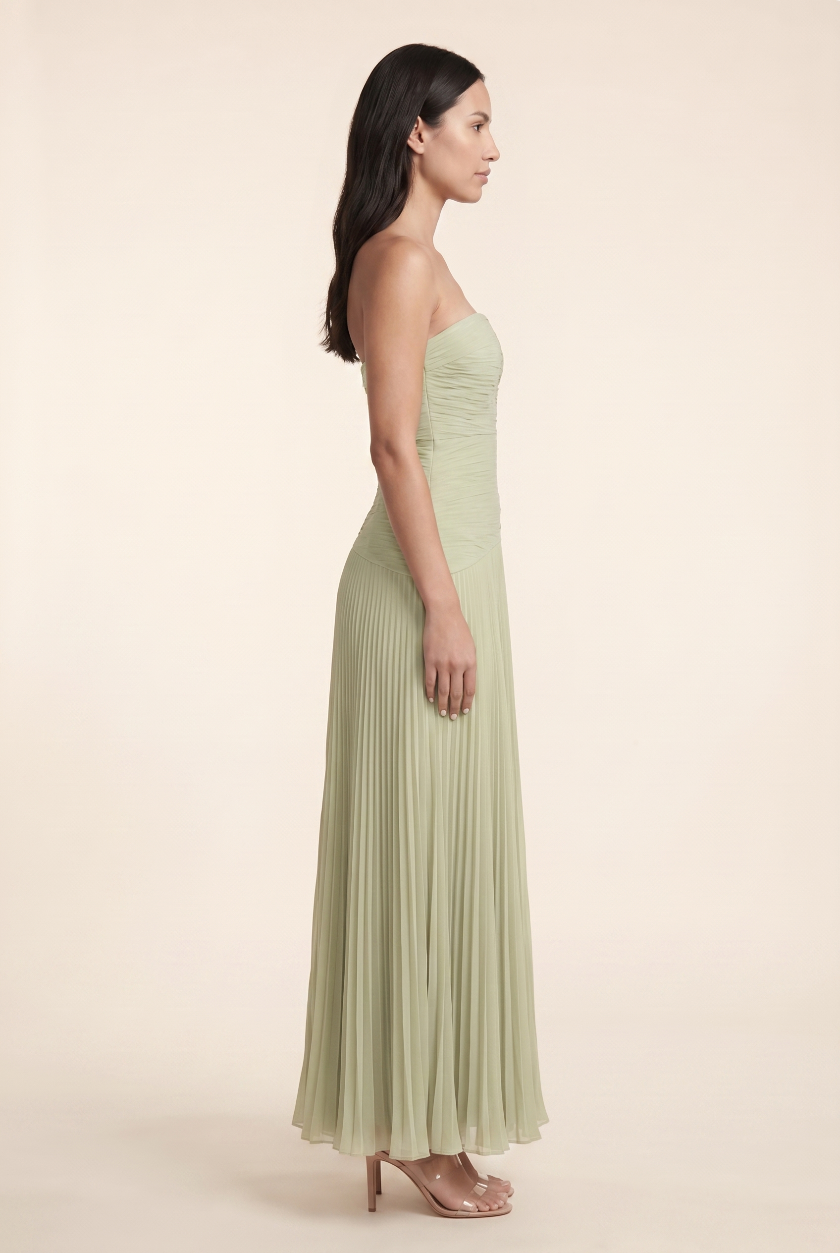 NELLIE | PLEATED STRAPLESS MAXI DRESS