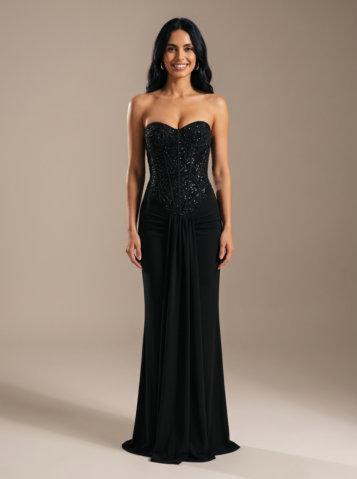 HENLEY | STRAPLESS EVENING GOWN - Black, front