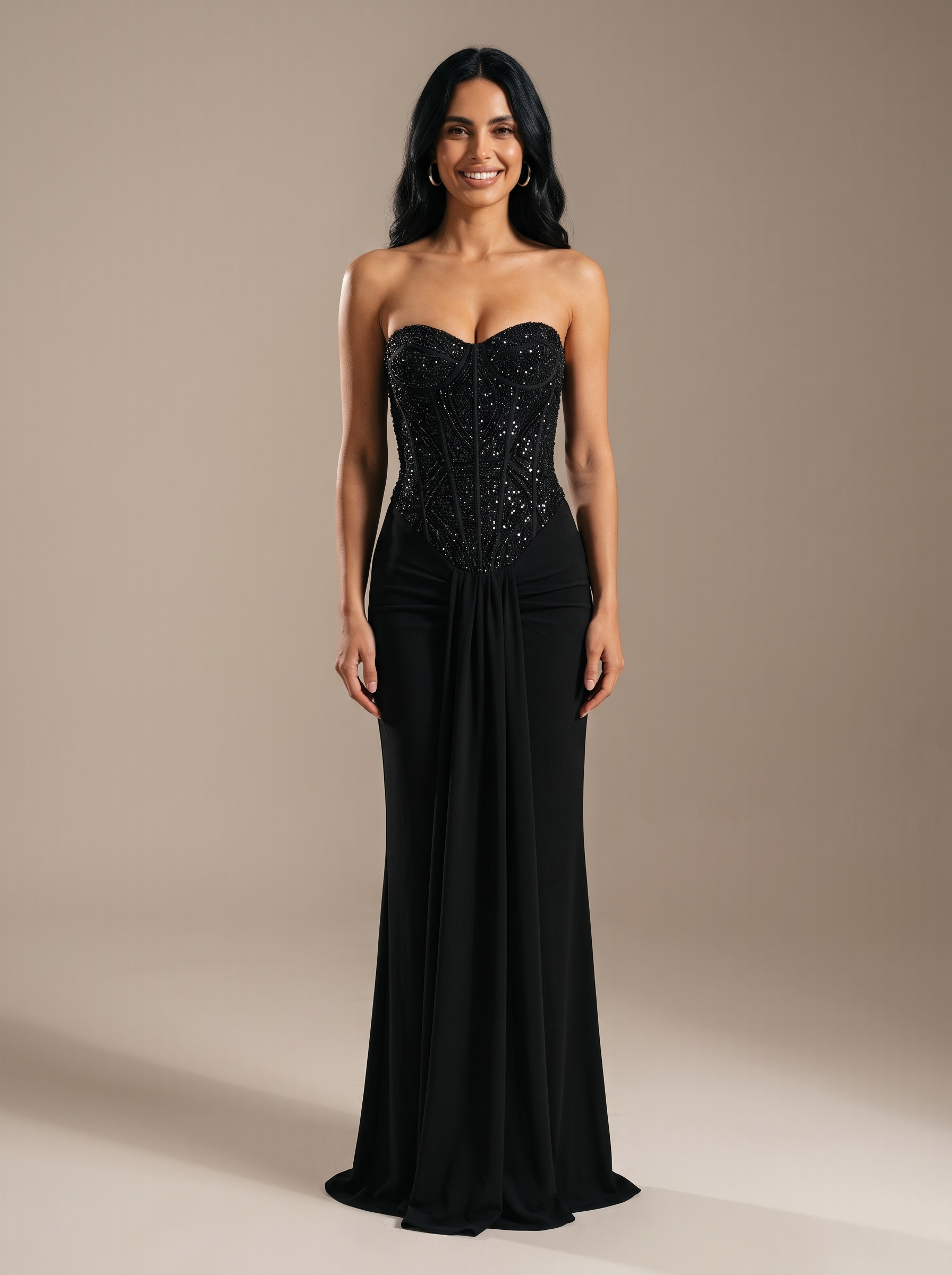 HENLEY | STRAPLESS EVENING GOWN - Black, front