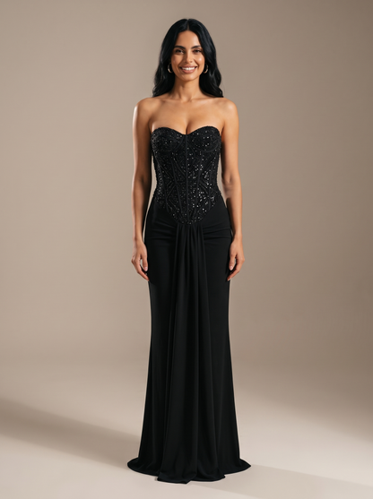 HENLEY | STRAPLESS EVENING GOWN - Black, front