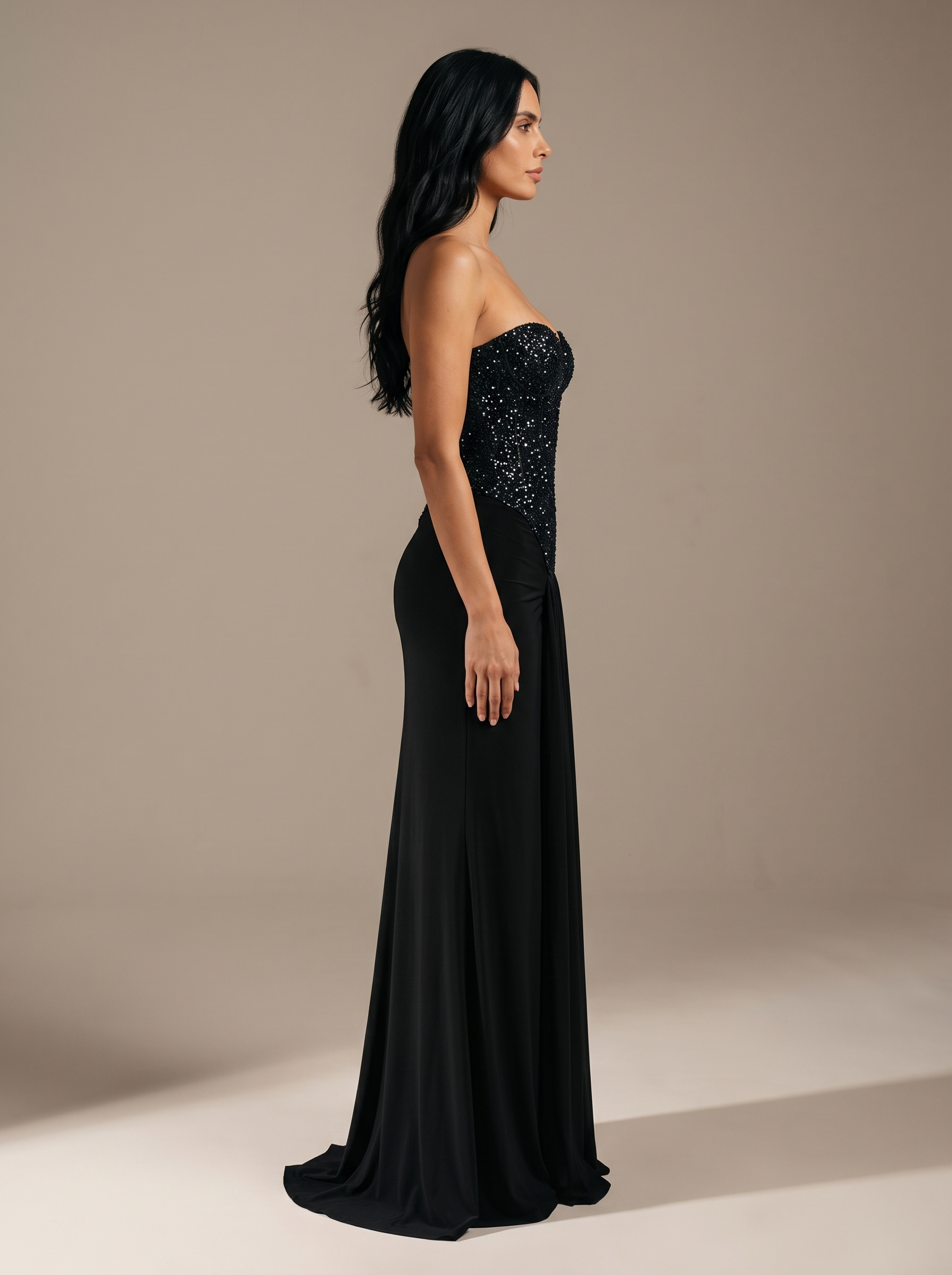 HENLEY | STRAPLESS EVENING GOWN - Black, side