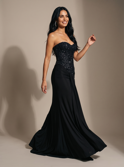 HENLEY | STRAPLESS EVENING GOWN - Black