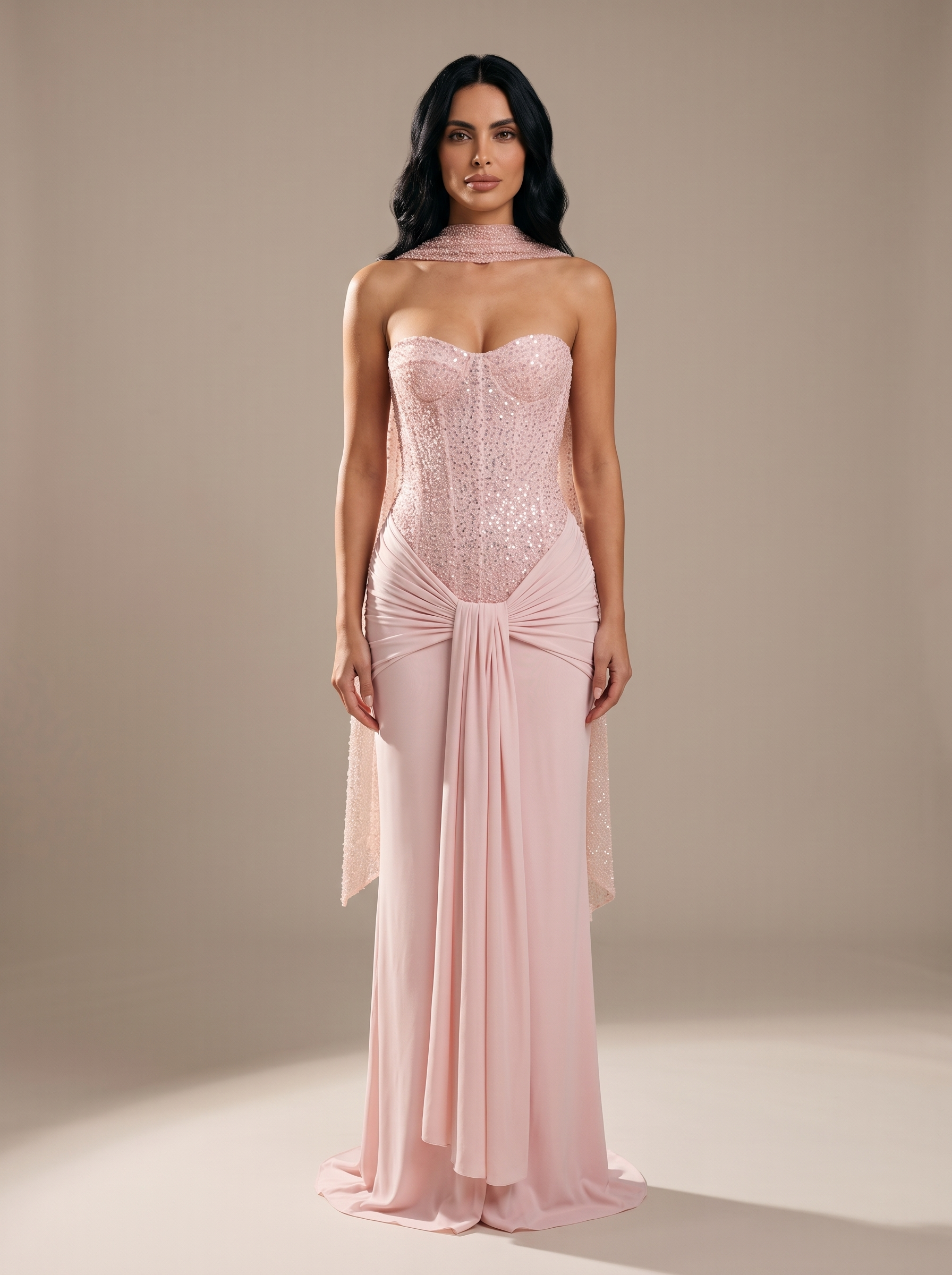 HENLEY | STRAPLESS EVENING GOWN - Pink, front