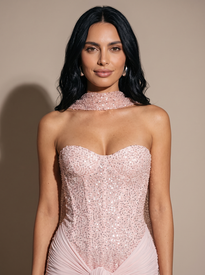 HENLEY | STRAPLESS EVENING GOWN - Pink, close up