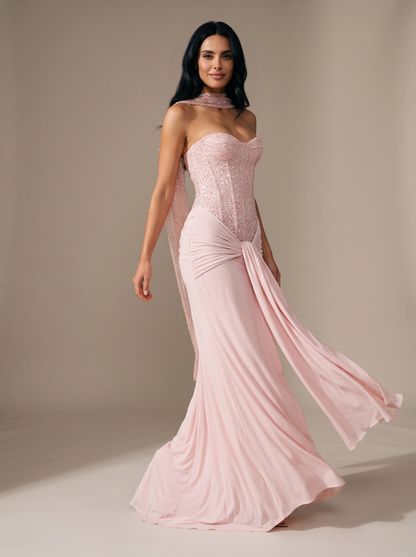 HENLEY | STRAPLESS EVENING GOWN - Pink