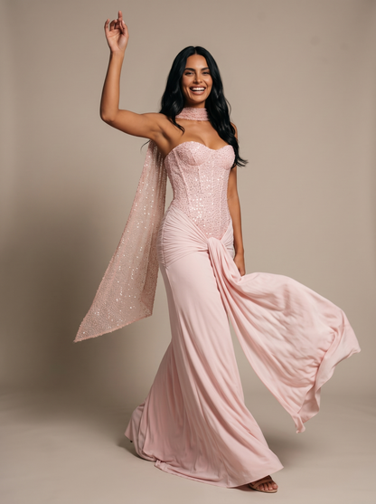 HENLEY | STRAPLESS EVENING GOWN - Pink