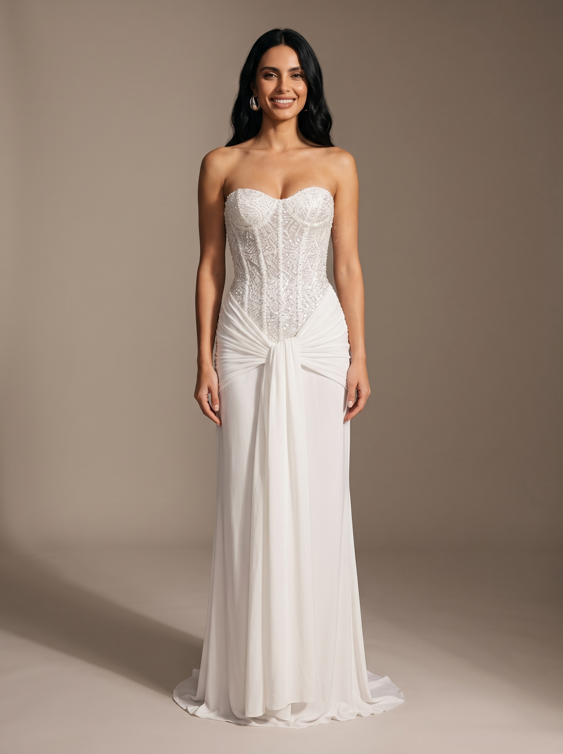 HENLEY | STRAPLESS EVENING GOWN - White, front