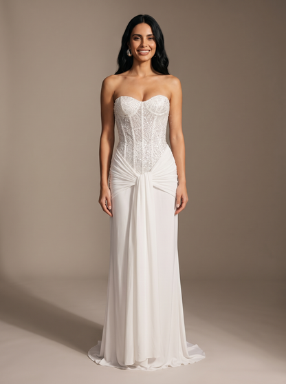 HENLEY | STRAPLESS EVENING GOWN - White, front
