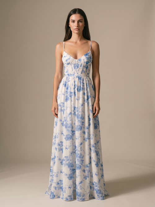 ROBIN | WINTER MAXI DRESS - Blue Meadow, front