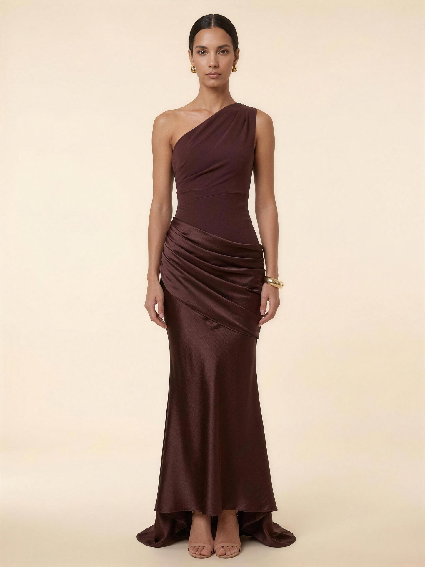 LUMI | RUCHED MAXI DRESS - Plum Brown