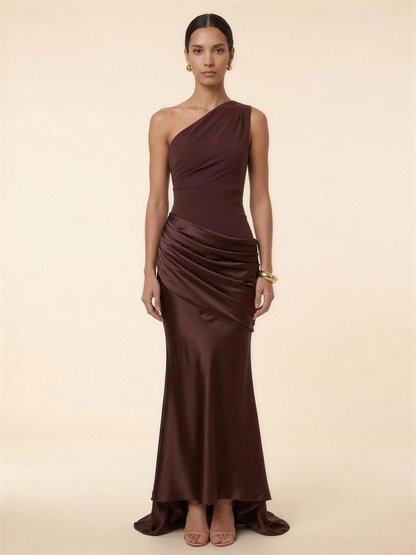 LUMI | RUCHED MAXI DRESS - Plum Brown