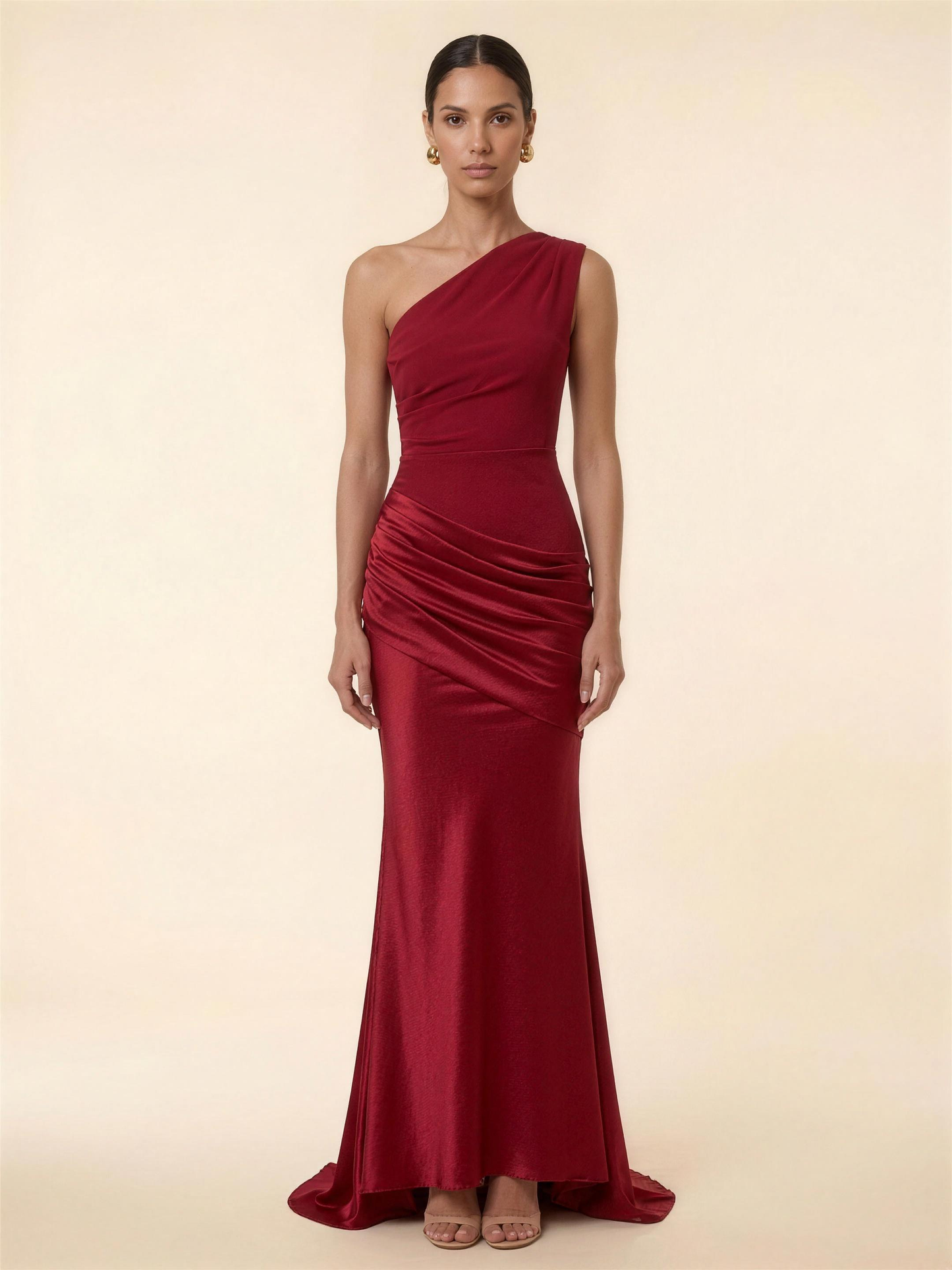 LUMI | RUCHED MAXI DRESS - Deep Red