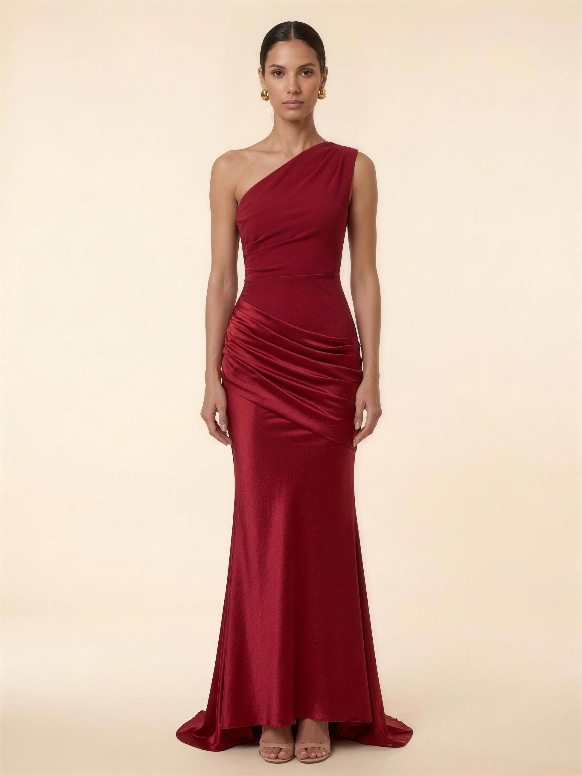 LUMI | RUCHED MAXI DRESS - Deep Red