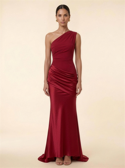 LUMI | RUCHED MAXI DRESS - Deep Red