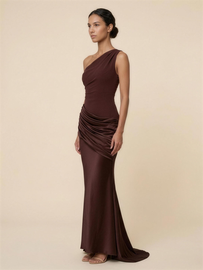 LUMI | RUCHED MAXI DRESS - Brown