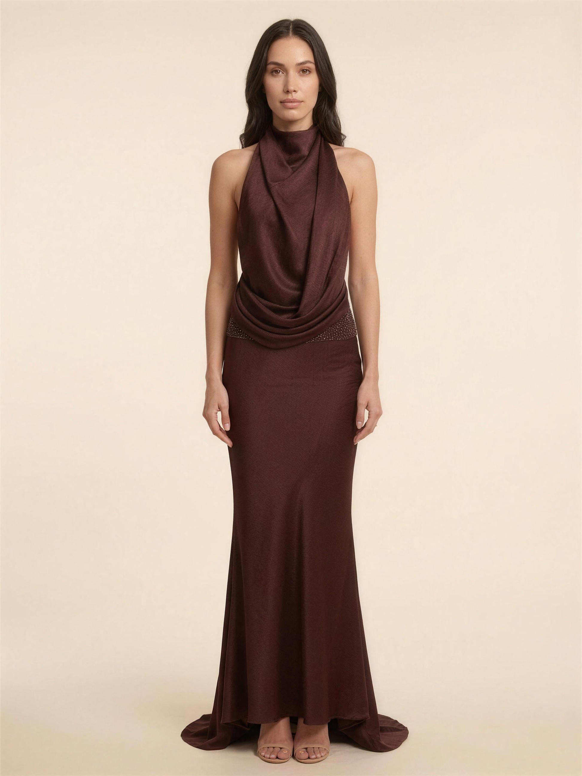 JULISSA | AQUA MAXI DRESS - Plum Brown