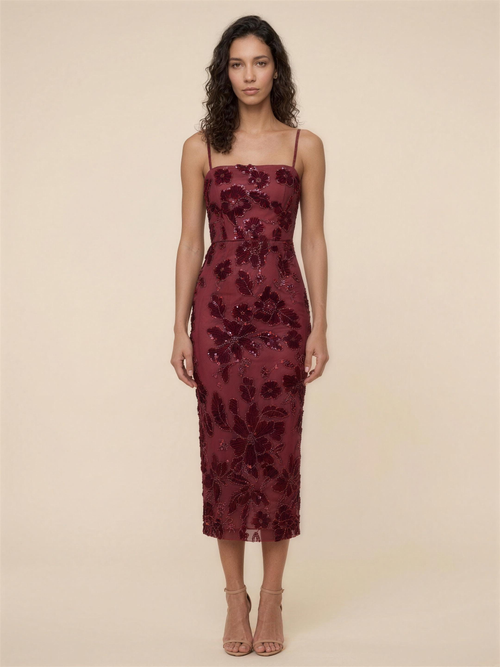 WINNIE | SLIT MIDI DRESS - Merlot