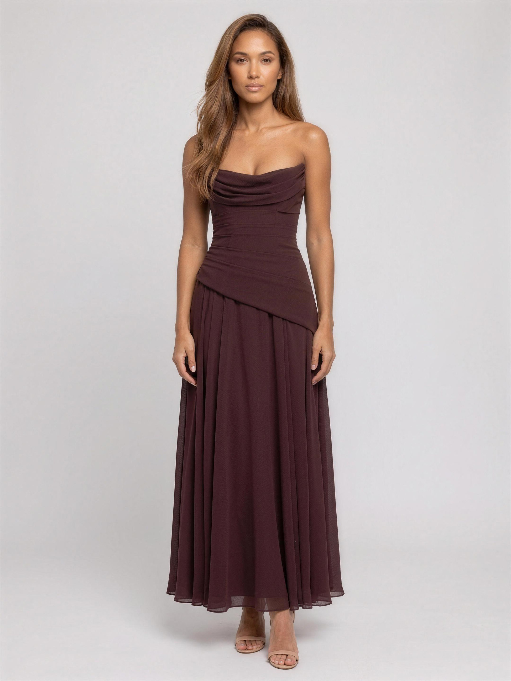 POLLY | STRAPLESS MAXI DRESS - Plum Brown