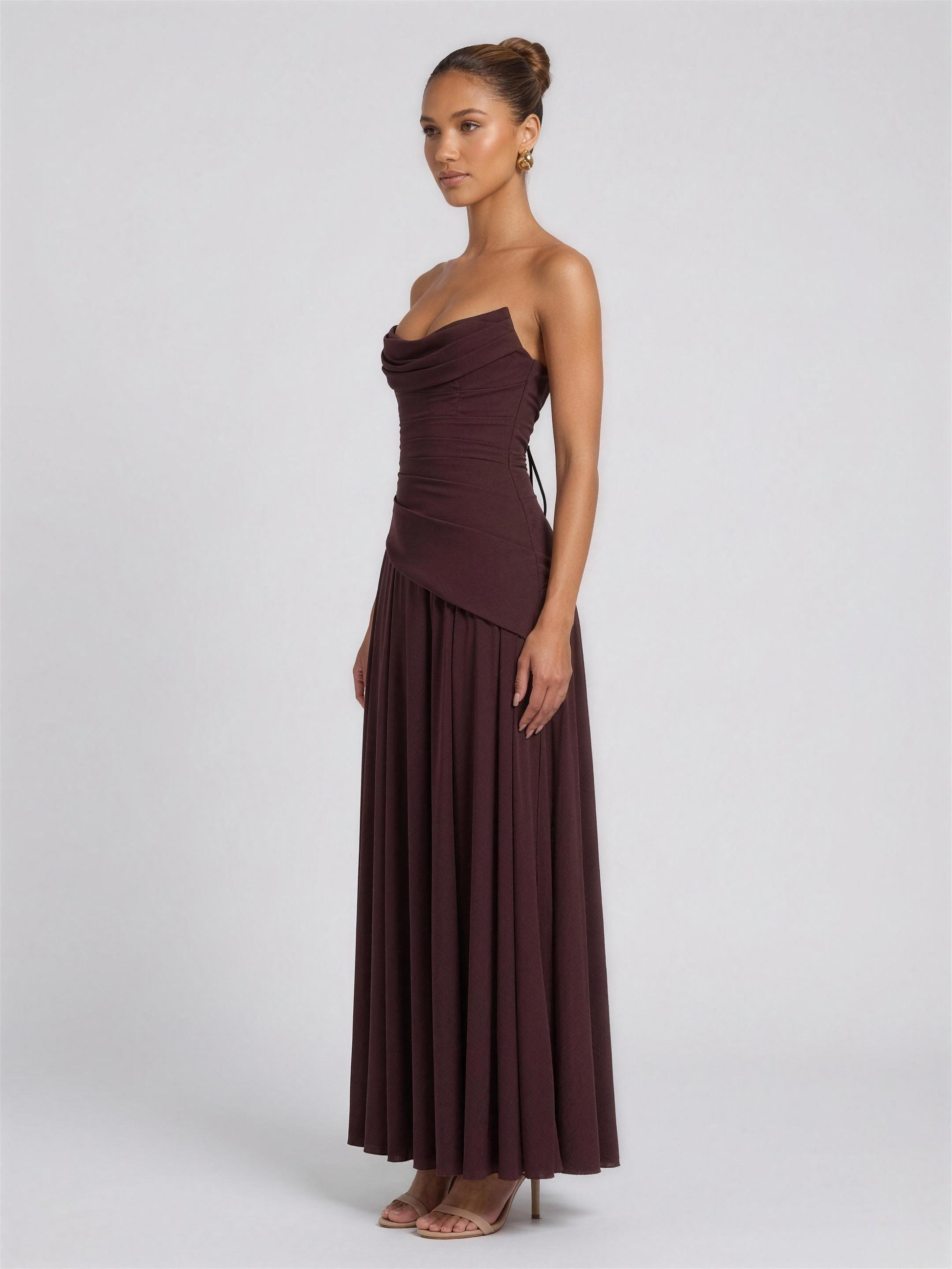 POLLY | STRAPLESS MAXI DRESS - Brown