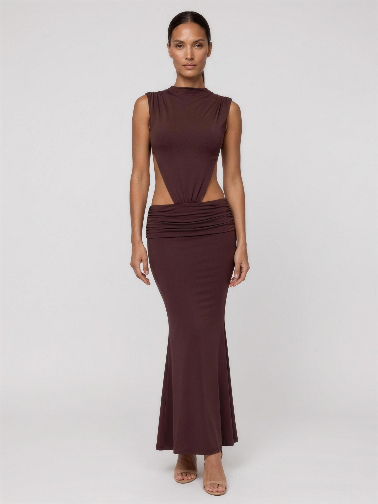 LUISA | PINAFORE MAXI DRESS - Plum Brown