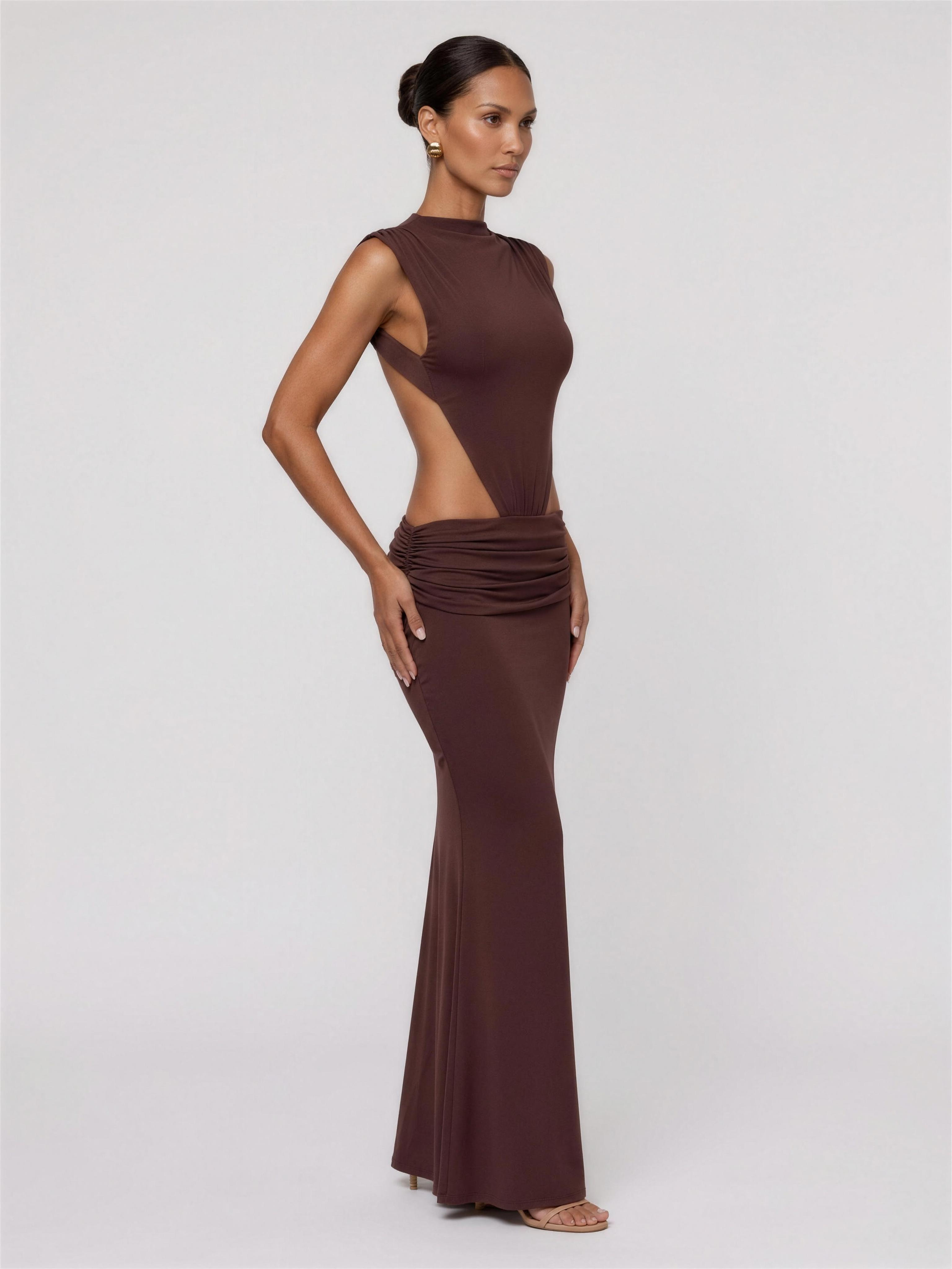LUISA | PINAFORE MAXI DRESS - Brown