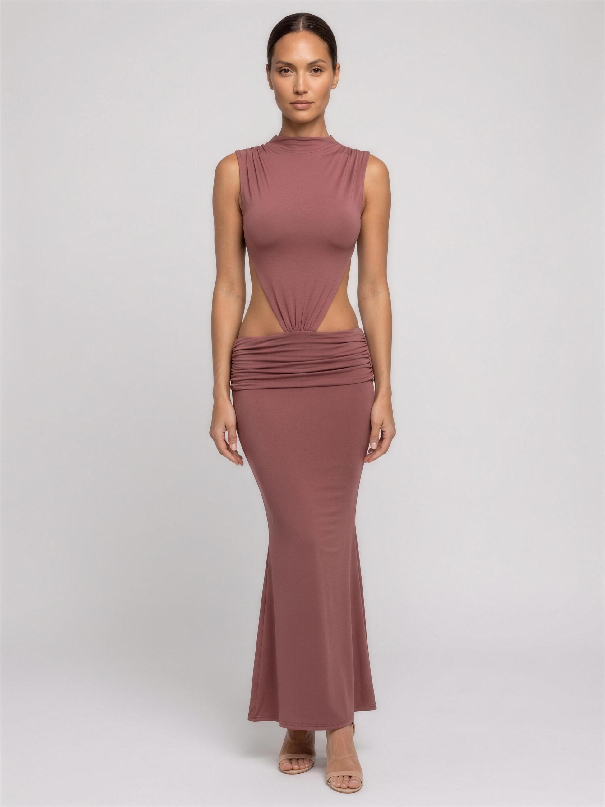 LUISA | PINAFORE MAXI DRESS - Rose Brown