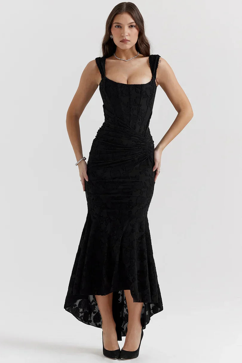 NUMIDA | SQUARE NECK CORSET MAXI DRESS - Black