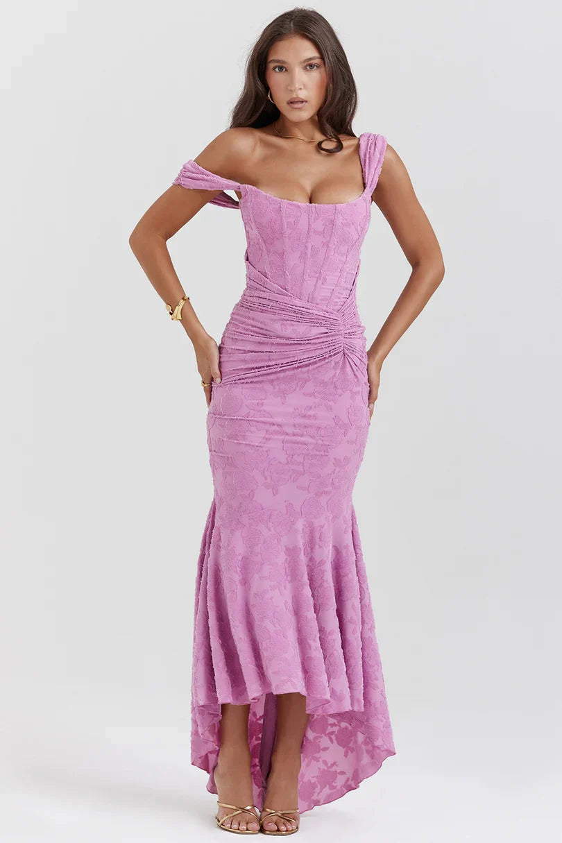 NUMIDA | SQUARE NECK CORSET MAXI DRESS - Pink