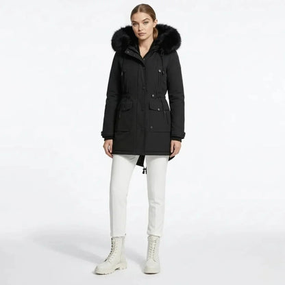 Hailey Faux Hooded Parka Jacket - Black