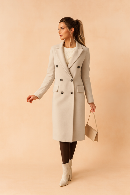Kendal Double Breasted Tailored Long Coat - Beige