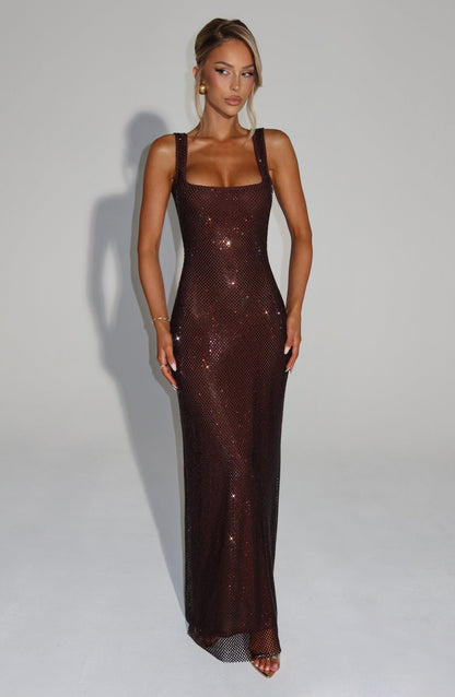 MARIANA | SHEER MAXI DRESS - Plum Brown