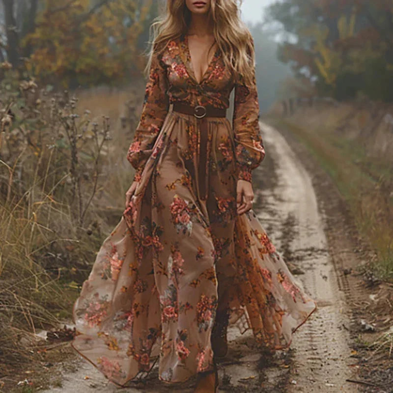 NORAH | EMBROIDERED MAXI DRESS - Dark Brown
