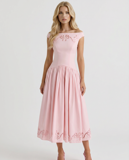 ORLA | EMBROIDERED BOAT MIDI DRESS