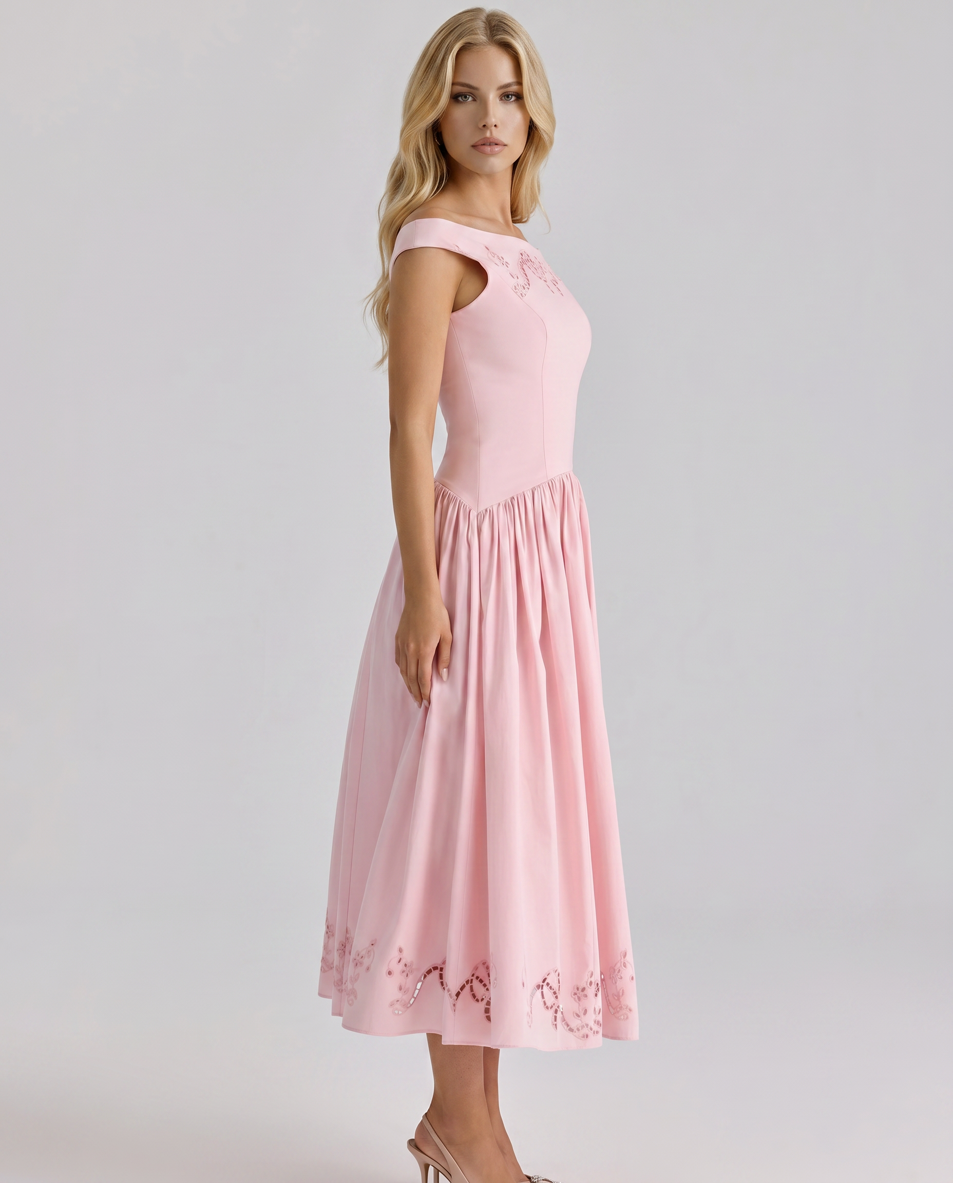 ORLA | EMBROIDERED BOAT MIDI DRESS