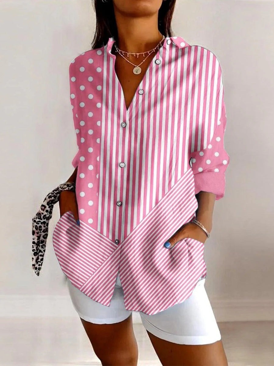 ABELIA | STRIPE POLKA DOT BUTTON-UP SHIRT - Pink
